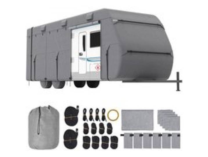 VEVOR Wohnwagen-Schutzhülle für 6,7-7,3 m Wohnwagen, Wohnwagenabdeckung aus Vliesstoff wasserdicht winddicht sonnenbeständig, Universal-Wohnwagenhülle mit Aufbewahrungstasche Reparaturflicken Gurten
