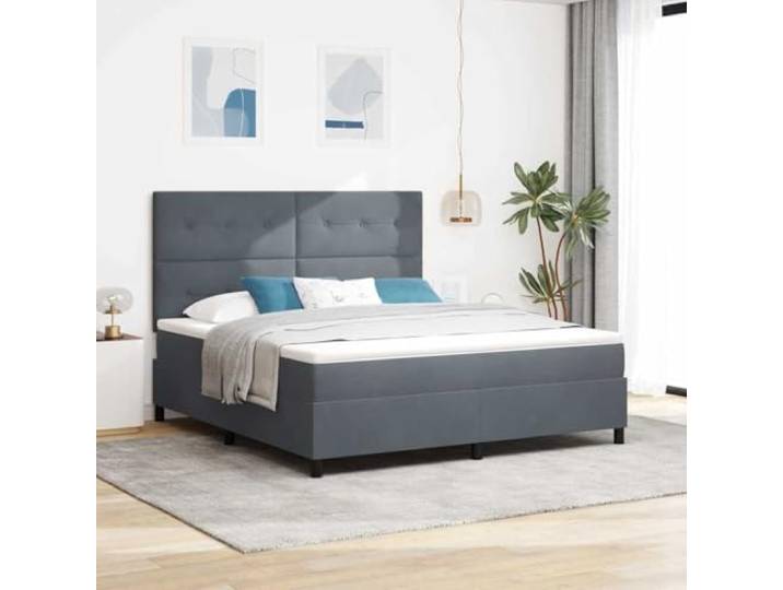 LED Beleuchtung Modernes Design Boxspringbett Grau 180 x 200 cm Boxspringbett 180x200 mit Matratze Dunkelgrau LED Stoff Bett mit Kopfteil verstellbar RGB Licht King Size