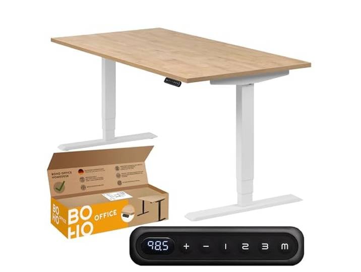 boho office® Homedesk Schreibitsch elektisch höhenverstellbar Homedesk - Tischgestell Weiß, Tischplatte 160x80 Wildeiche - 2 Motoren, Memoryfunktion, Kollisionsschutz, Kindersicherung