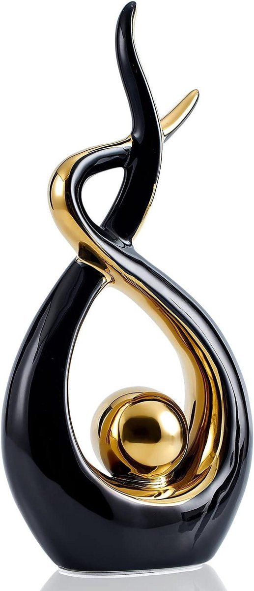 Keramiek Abstract Beeldje Zwart Goud - Decoratief Handgemaakt Design - Hoogte: 32,5 cm