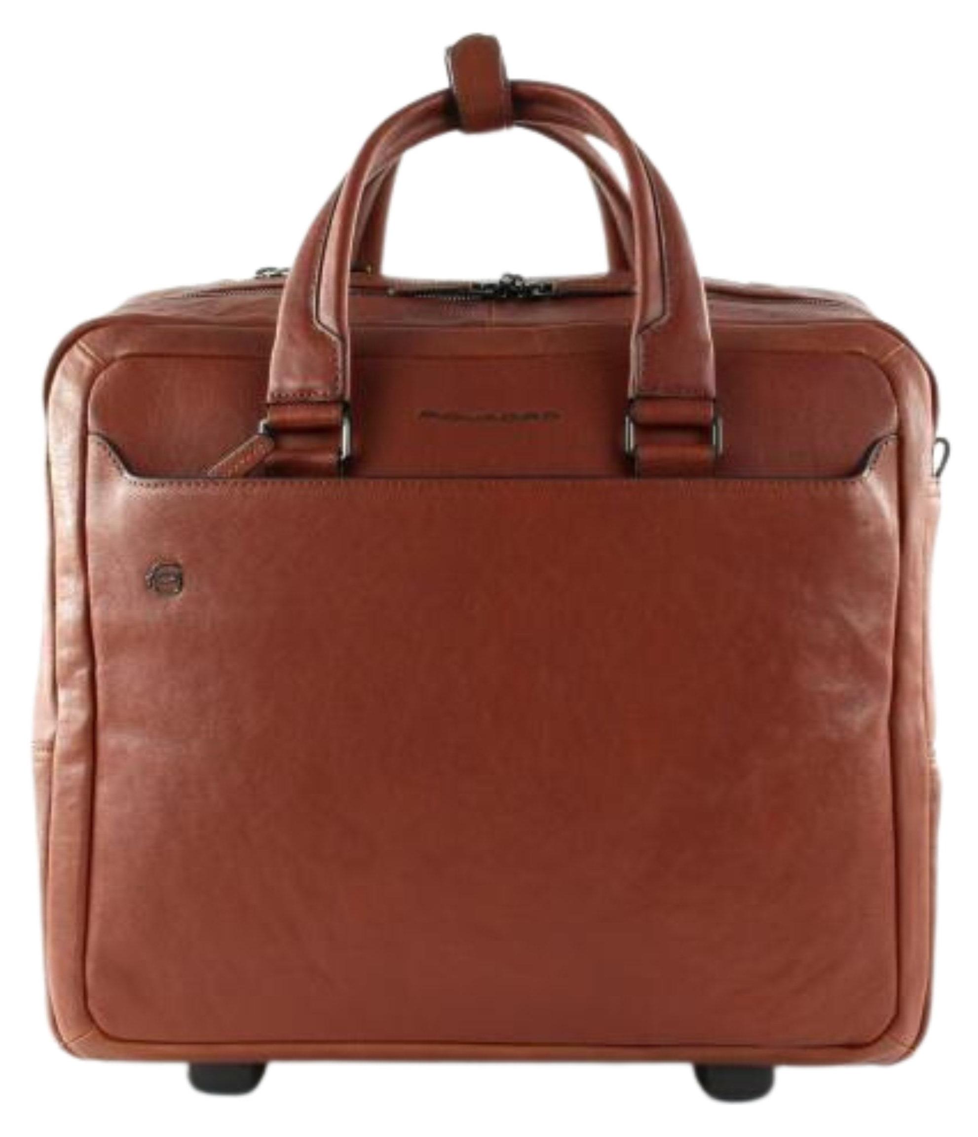 PIQUADRO Black Square Wheeled Computer Briefcase Cuoio