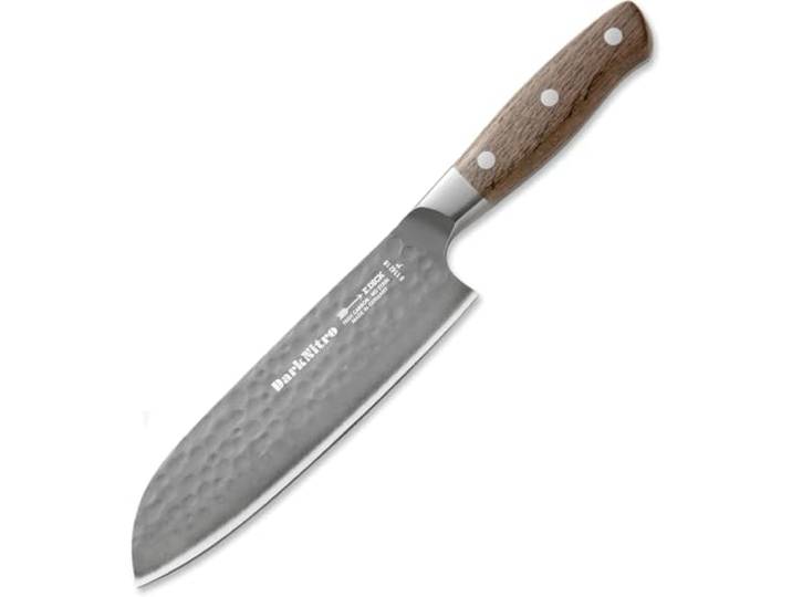 F. DICK Santoku DarkNitro 18 cm - geschmiedet, rostfrei, Klinge extra scharf, 61 HRC, Kochmesser Hammerschlag & Eichenholzgriff - Spezialstahl Küchenmesser - Profi Messer Made in Germany – 81142182