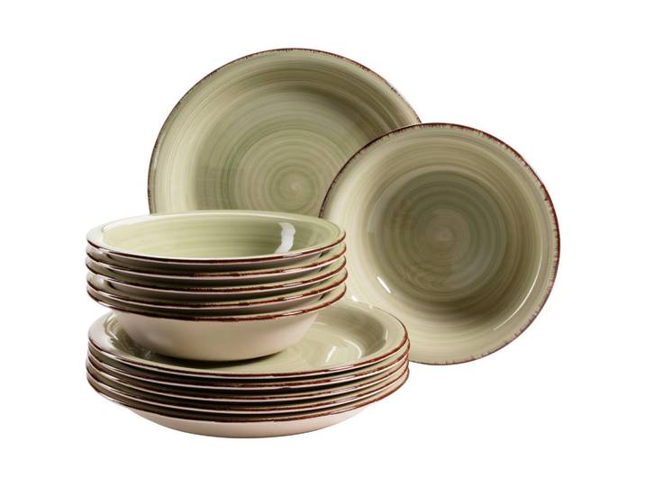 Mäser Tafelservice Lumaca, Grün, Keramik, 12-teilig, handbemalt, Geschirr, Geschirr-Sets, Tafelservice