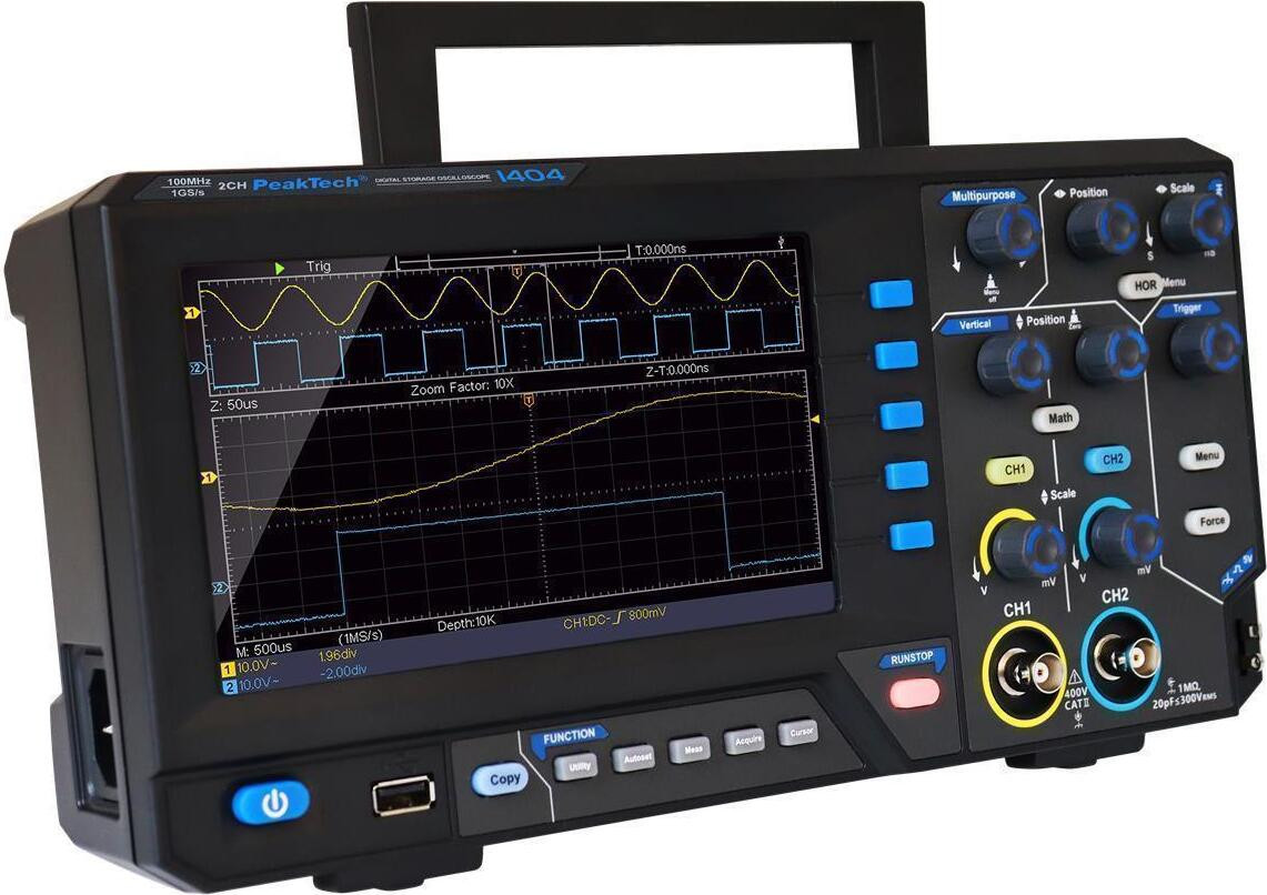 PeakTech P1404 Digitale oscilloscoop met 100 MHz, 2 kanalen en 500 MS/s