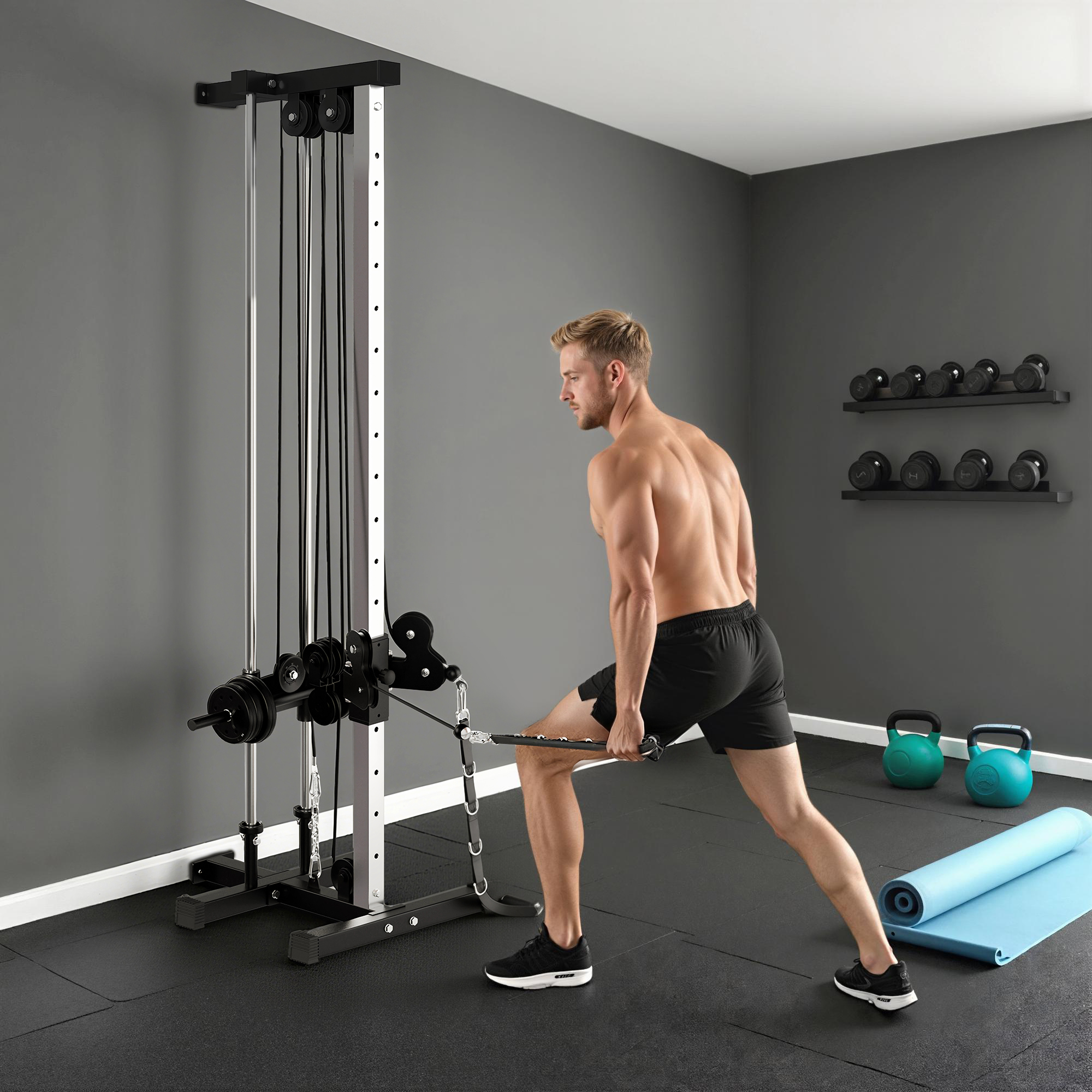 Sportnow Lat machine da parete con pulegge regolabili, pulldown e carico pesi, nera   Aosom Italy