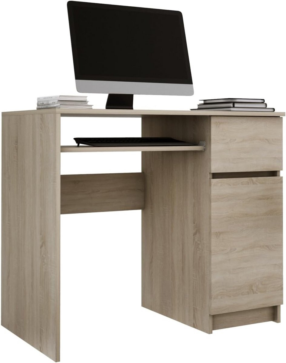 Eliving Schrijftafel met afsluitbare kast en lade, rechts, wit