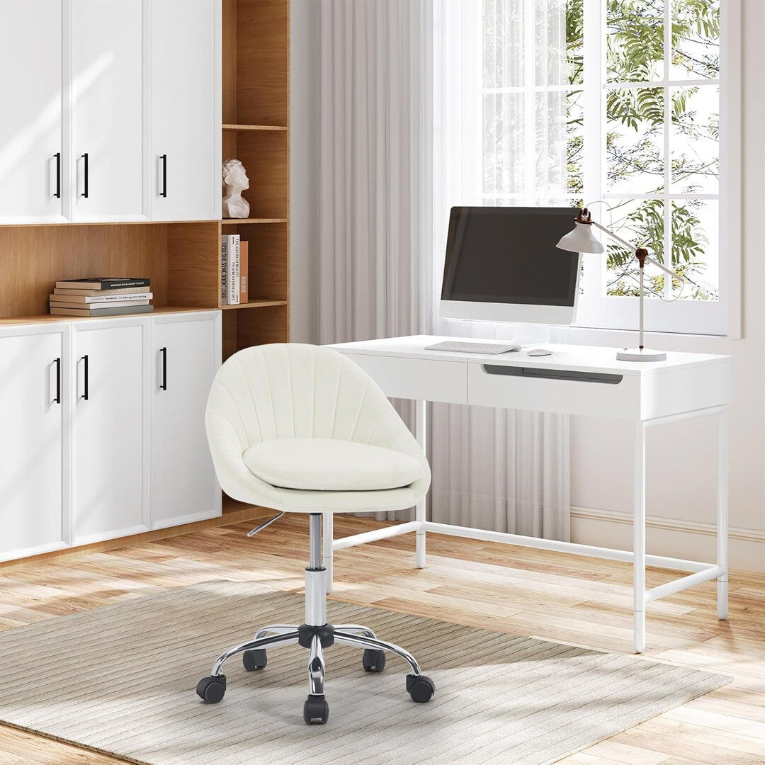 Metro Lane Chartrand Velvet Office Chair Cream 47.5cm W X 47.5cm D