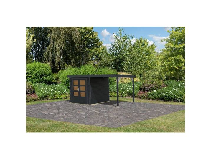 Gartenhaus Gaia 2 anthrazit, mit Anbaudach
