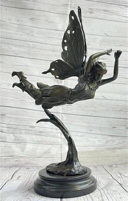 Bronzhaus Flying Angel Fairy Bronze Figure Figurine Statue Sculpture Marble Base Original Art 16 Inches X 13 Inches