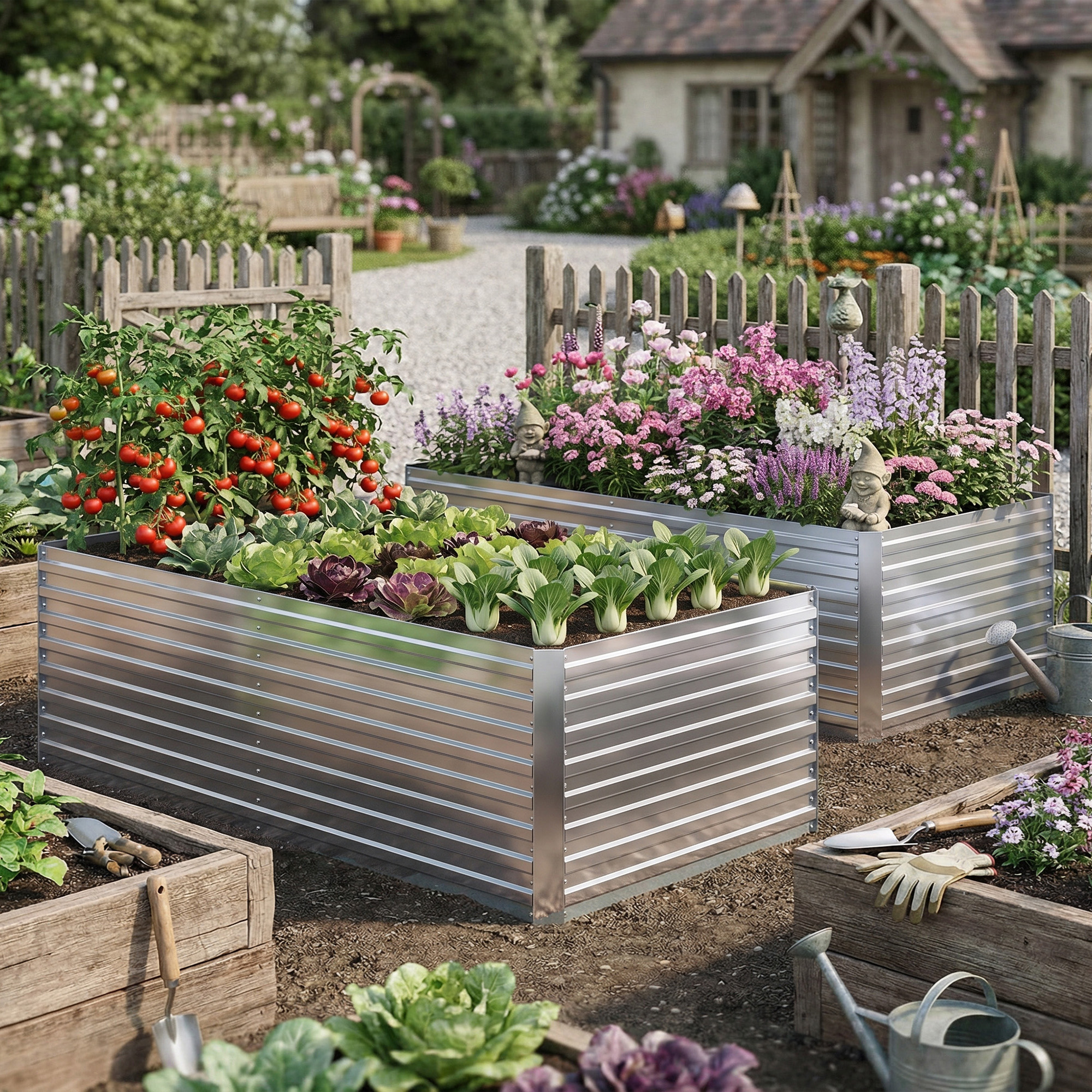 Outsunny Set di 2 Aiuole Rialzate in Metallo Galvanizzato con Bordo Sicuro, Fioriera Elevata per Verdure, Argento   Aosom Italy