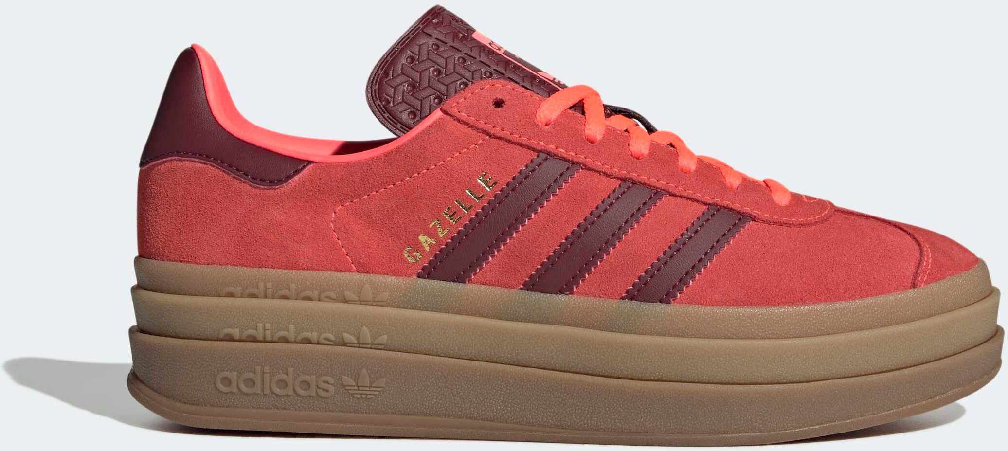 Plateausneaker ADIDAS ORIGINALS "GAZELLE BOLD", Damen, Gr. 37, solar turbo, shadow rot, gold metallic, Leder, Synthetik, Schuhe Plateausneaker solar turbo, shadow rot, gold metallic 37