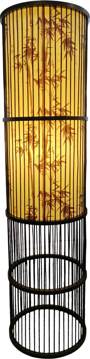 Fine Asianliving Sylvan bamboe staande lamp, zwart, handgemaakt, H 100 x B 28 cm