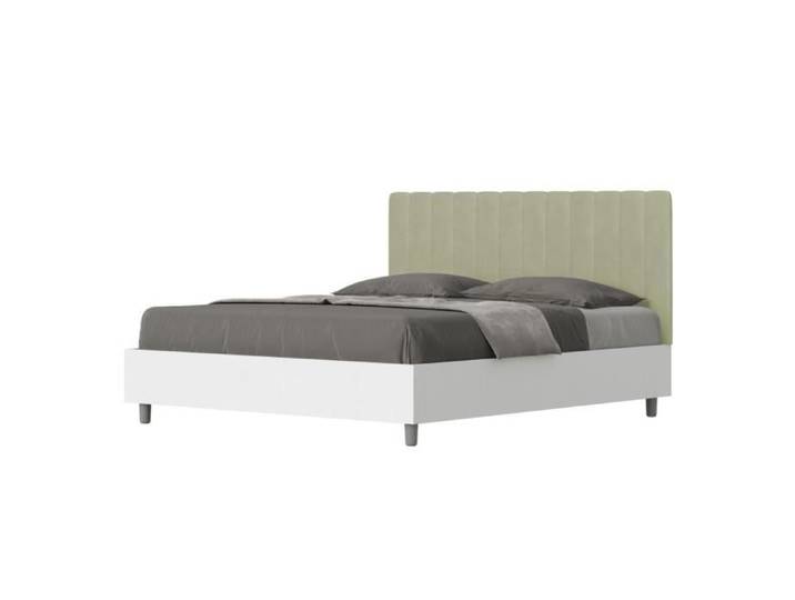 Lit coffre 160x190 structure frêne blanc tête de lit microfibra vert Kaia
