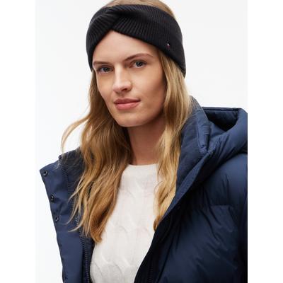 Stirnband TOMMY HILFIGER "TH FLAG KNIT HEADBAND", Damen, schwarz, Strick, Baumwollmischung, Mützen Stirnband, mit Woll-Anteil