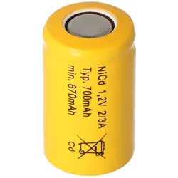 AccuCell 2/3 A Cadnica NICD Akku Flat Top ohne Lötfahne, 1,2 Volt 700mAh