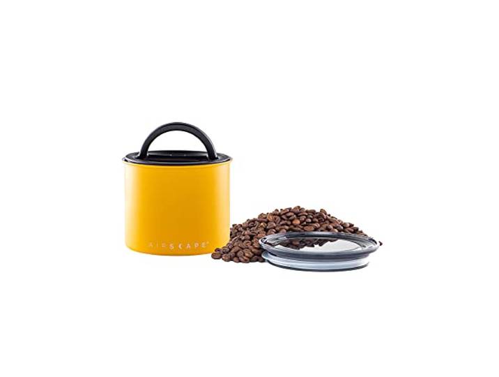 Planetary Design Airscape Edelstahl-Kaffeebehälter – Vorratsbehälter für Lebensmittel – Patentierter luftdichter Deckel – Erhaltung der Lebensmittelfrische durch überschüssige Luft (Klein, Mattgelb)