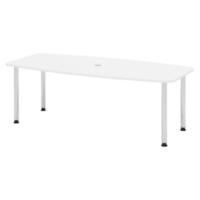 bümö Konferenztisch oval 220x103 cm in weiß, Tischfüße verchromt - Großer Besprechungstisch, Meetingtisch für 8 Personen, XL-Tisch für Konferenzraum,