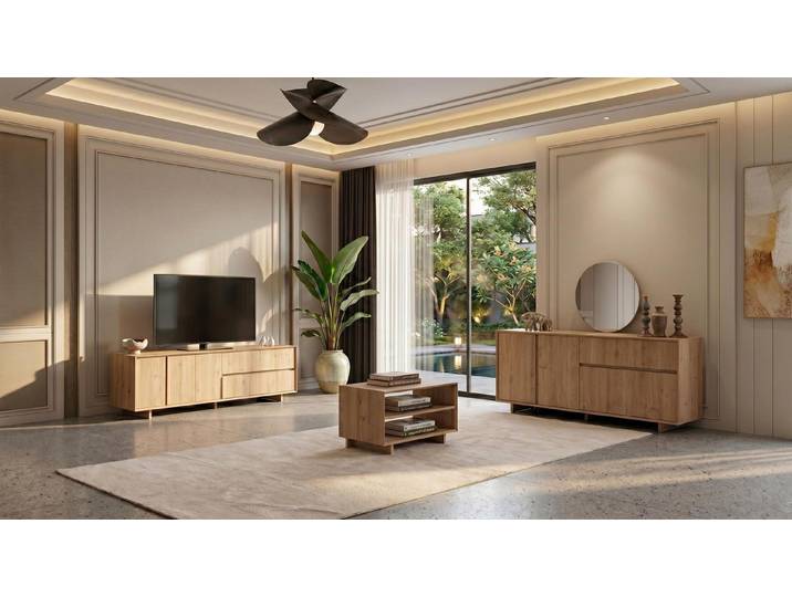 Xlmoebel Wohnzimmer-Set Stilvolles braunes Wohnzimmer-Set TV-Schrank Couchtisch Konsole