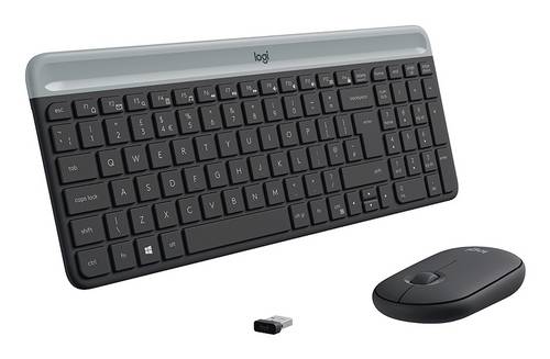 Logitech Slim Combo M Kabellos Tastatur, Maus-Set US-Englisch, QWERTY Graphit
