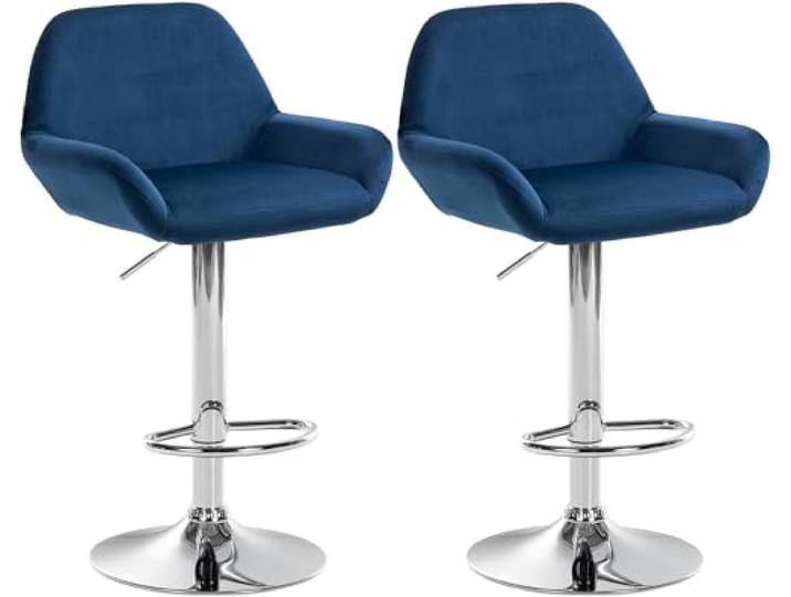 CLP 2er Set Barhocker Braga Samt drehbar und höhenverstellbar, Farbe: blau, Gestellmaterial: Metall in Chromoptik