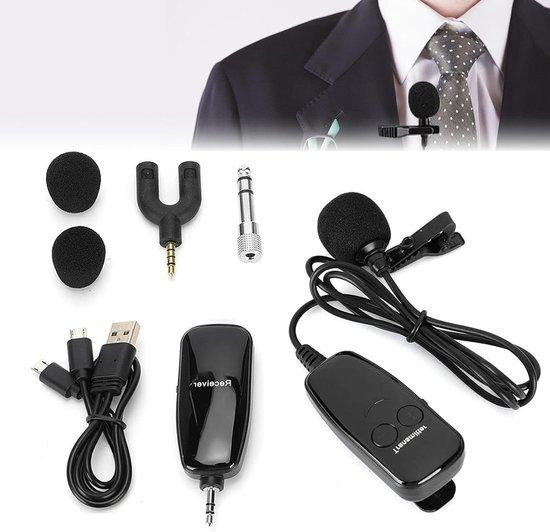 Famanu Draadloze UHF Lavalier Microfoon Set met Clip-microfoon, Spraakversterker, Zender en Ontvanger