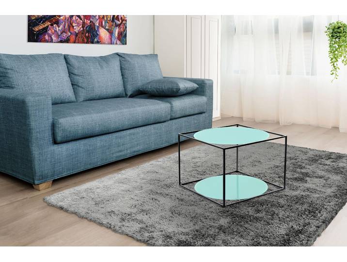 Beistelltisch KAYOOM Cody, Beistelltisch in Würfelform, offenes, modernes Design , grün (grün, schwarz), B:50cm H:36cm T:50cm, Metall: Eisen, Glas, Tische, Beistelltisch, moderne Kubusform mit runden Ablageflächen aus Glas
