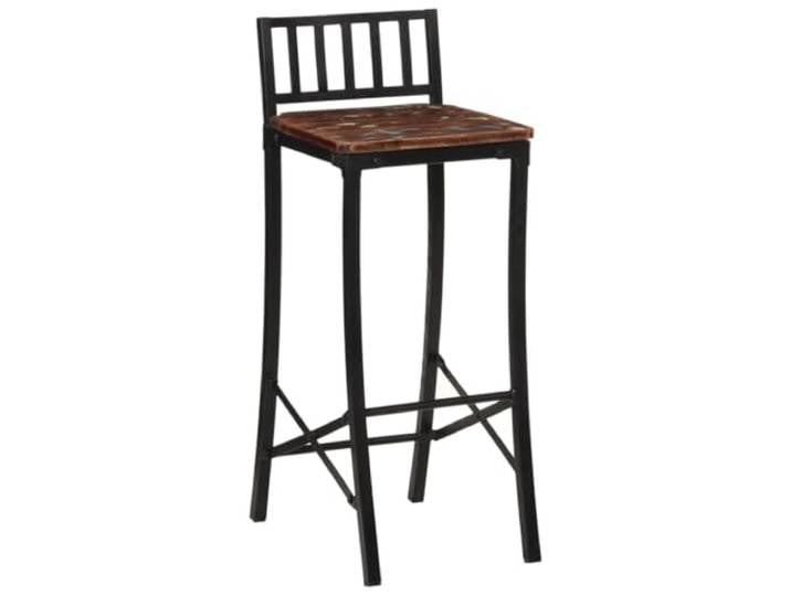 Barhocker aus recyceltem Massivholz, 4 Stück, mit Fußstütze Nachhaltiges Altholz, handwerkliche Verarbeitung, einzigartige Teile, vielseitiger Innenbereich, vielfältige natürliche