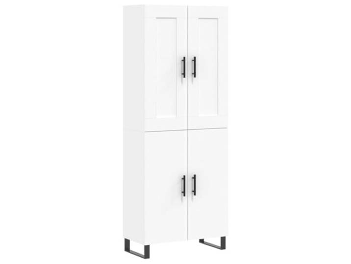 Roanoer Highboard Weiß 69,5x34x180 cm Holzwerkstoff Schrank 2-teilig Stilvoller Mehrzweckschrank mit robusten Eisenbeinen für Wohnzimmer und Flur. Viel Stauraum hinter blickdichten Türen.