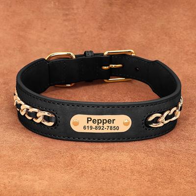 Happy Pet Pantry Custom Leather Dog Collar Accessories With Personalized ID Tag For Small, Medium & Large Dogs S 1