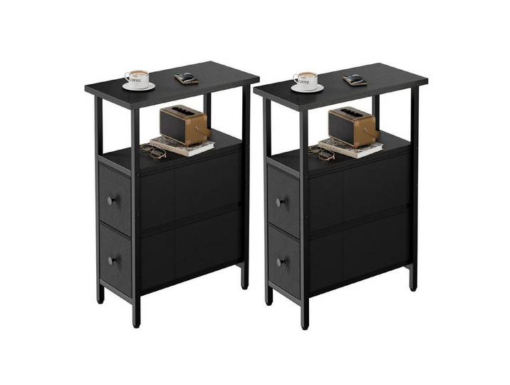 LuxusKollektion Nachttisch Schmaler Nachttisch 2er Set Schwarz (2-St)