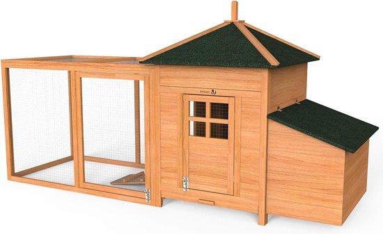 Hühnerstall Holz - 2 Nistzonen - 190 x 100 x 64 cm - 2 Sitzstangen - abschließbare Türen