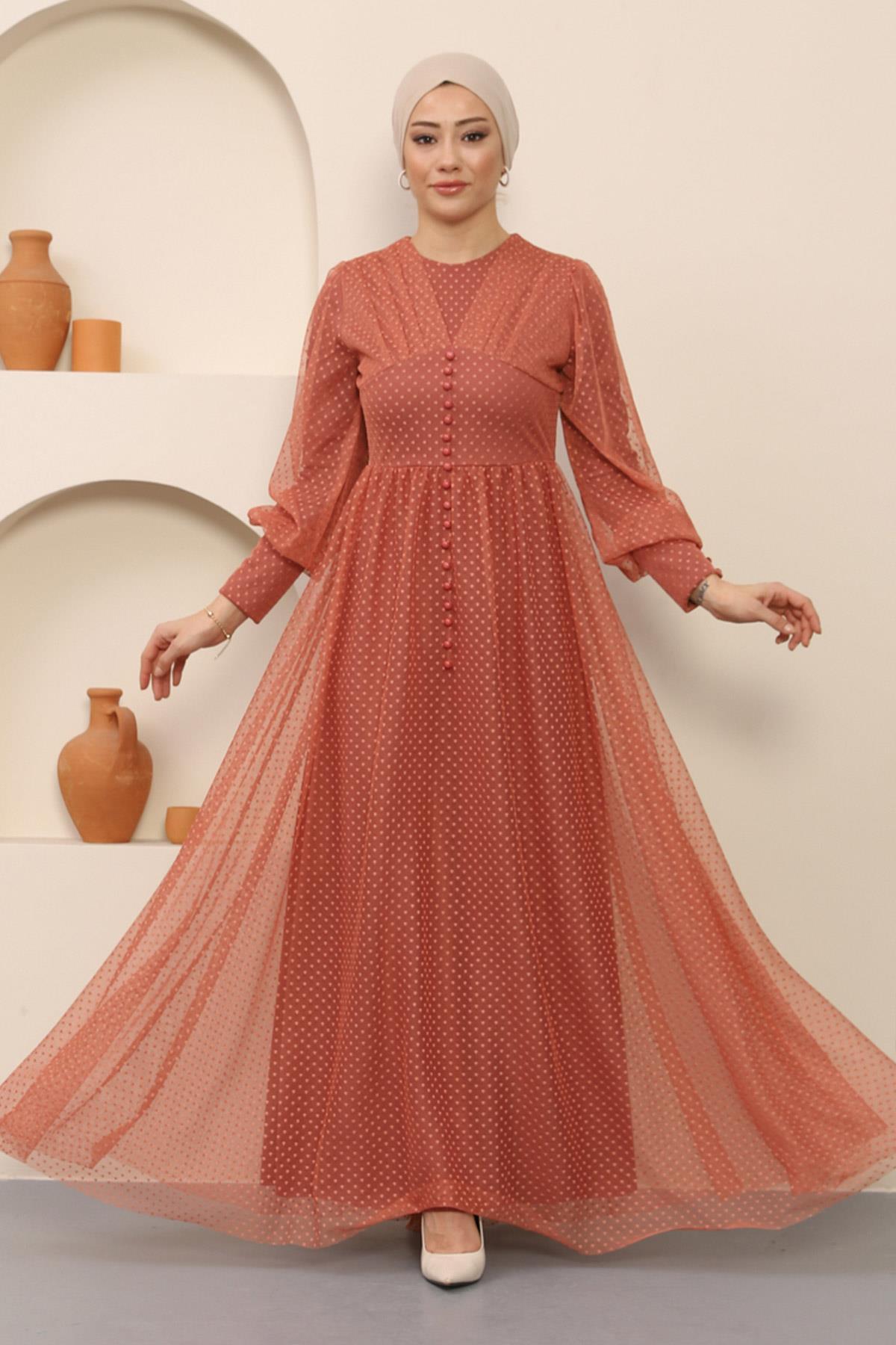 Knoop Detailed Tule Avondjurk Zalm