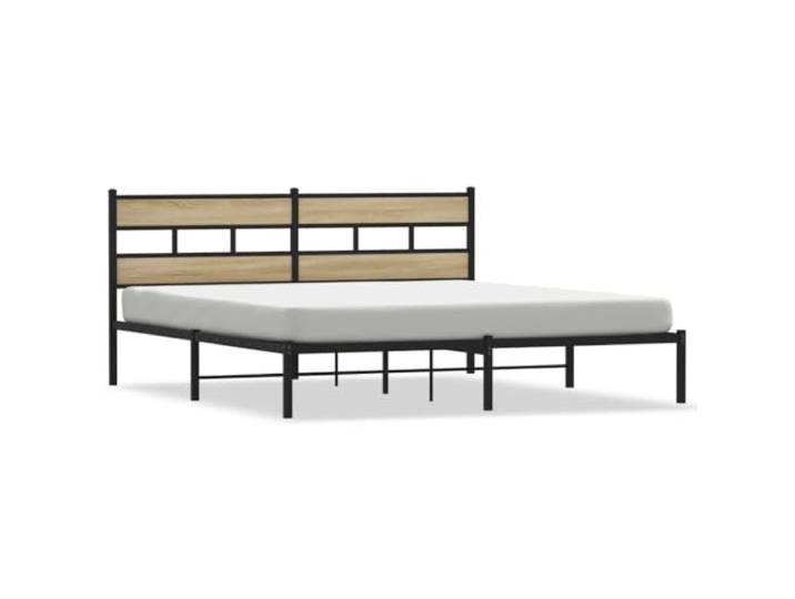 PUGYNBK Bettrahmen ohne Matratze Metall Eiche Sonoma 183 x 213 cm Vielseitiges Kopfteil, Stauraum darunter, Lattenrost, robustes Eisen