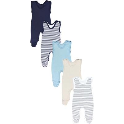 Strampler TUPTAM "Strampler Baby Strampler mit Aufdruck Spruch 5er Pack", Mädchen, Gr. 50, N-Gr, blau (streifenmix uni), Obermaterial: 100% Baumwolle CO., Overalls