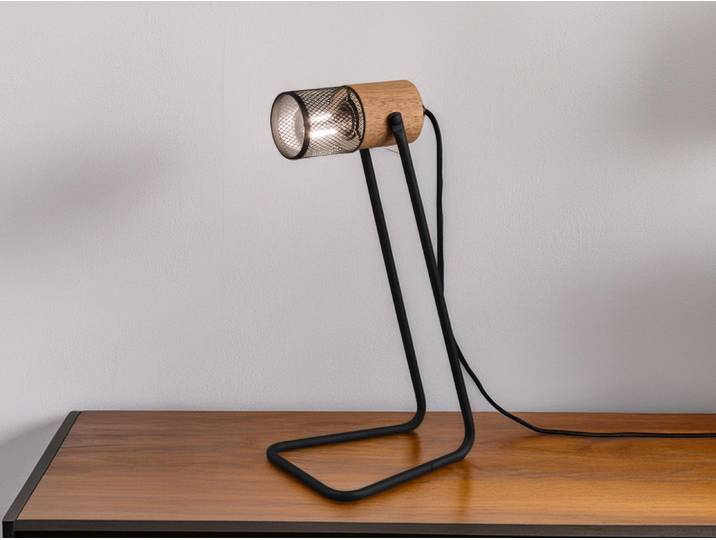 Industriedesign Nachttischlampe coole Jugendzimmer Gitterlampe mit Holzsockel