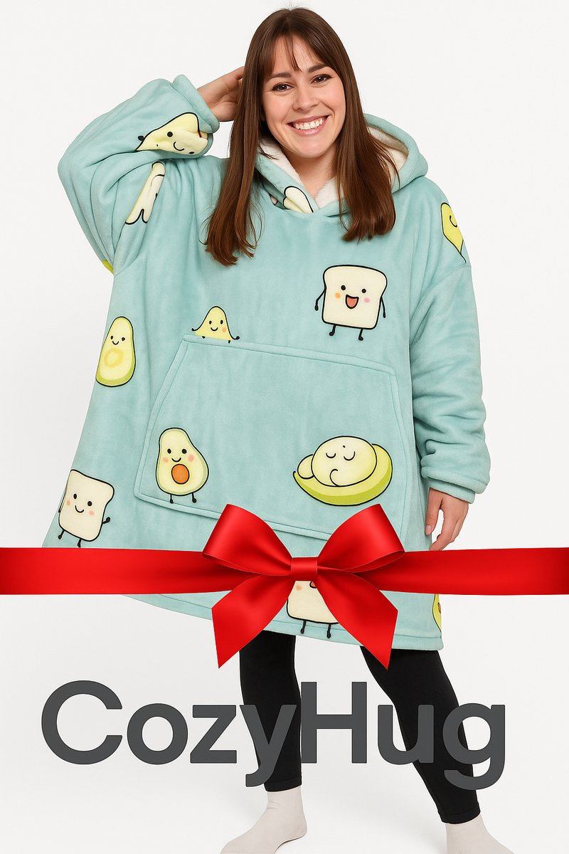 CozyHug Hoodie Deken met Avocado Print – Oversized Unisex Sherpa Fleece Hoodie Blanket – One Size