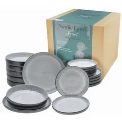 CreaTable Nordic Fjord Frost Tellerset 18-tlg Steinzeug