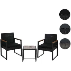 Poly-Rattan Garnitur HWC-P74, Lounge-Set Garten 2x Stuhl Tisch, Akazie Holz Stoff 180g/m2 ~ schwarz, Polster schwarz