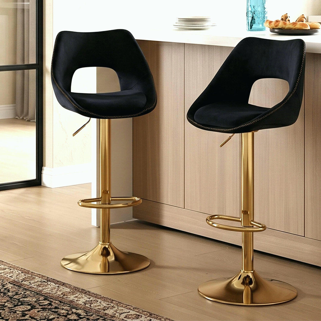 Norden Home Bar Stools Velvet Modern Chic Swivel Upholstered Counter Stools with Hollow Backrest for Home Black 38cm W X 36cm D