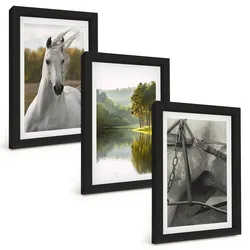 BILDER SET 3er Set - 20x30 cm Schwarzer Rahmen - Natur des Flusses White Horses
