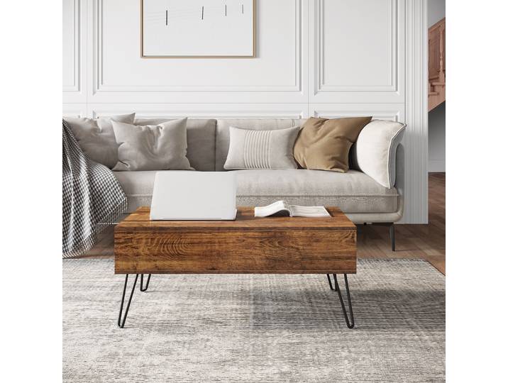 WOLTU Table basse moderne avec rangement dissimulé, plateau de table d'appoint réglable en hauteur pour le bureau, le salon, la décoration de la maison