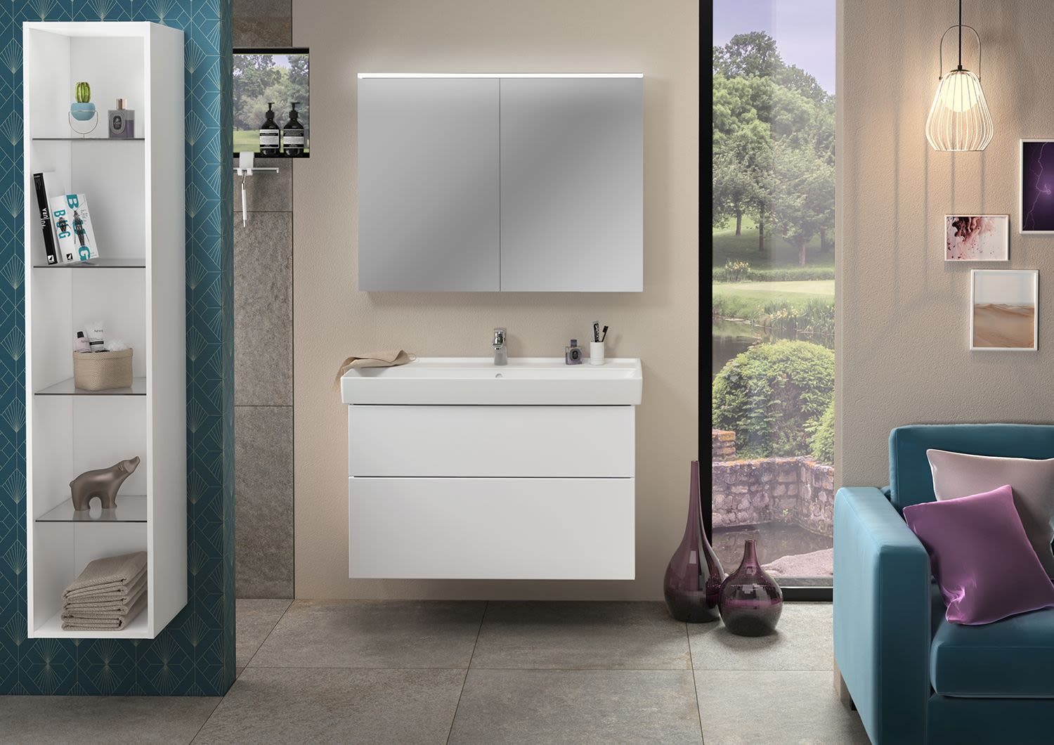 Sanipa 3way Regal 170 cm, Badmöbel, BS56078, weiß glanz - B: 35 T: 32,8 H: 170 cm - weiß glanz