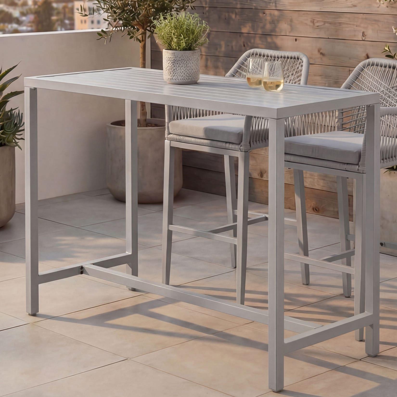 Stehtisch MCW-P91, Gartentisch Bartisch Tisch, Outdoor Metall 105x130x65cm ~ hellgrau