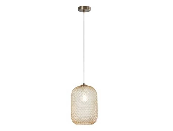 ECO-LIGHT Pendelleuchte ASHFORD Relief Kristallglas Lampenschirm transparent Amber, 34,5cm x Ø20cm