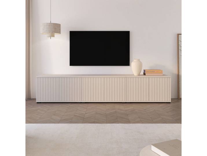 TV-Unterschrank Kaschmir 6 Drehtüren 6 Fächer 210 x 40 x 42 cm Push-to-open Funktion TV-Möbel für Wohnzimmer Lamellen Design