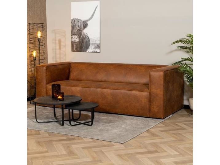 Livin24 Canapé industriel 3 places Memphis éco-cuir cognac