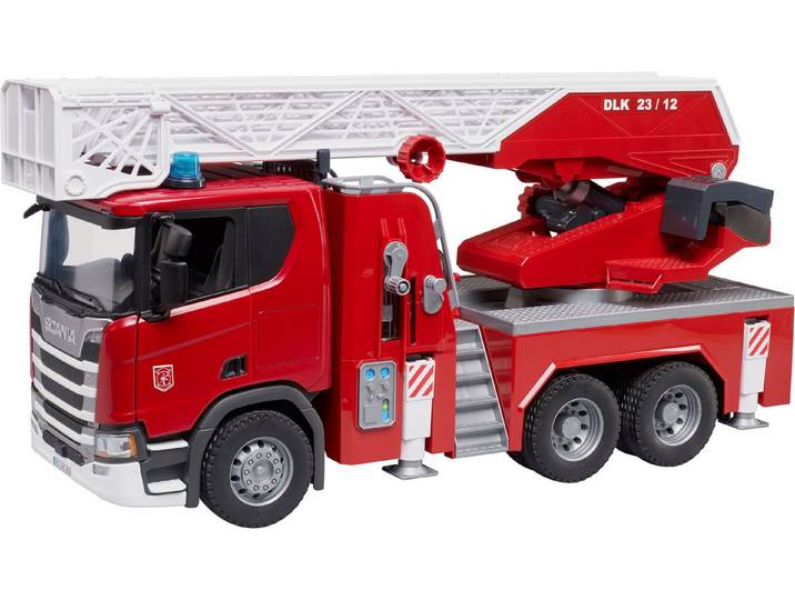 Bruder® Spielzeug-Feuerwehr Scania Super 560R Feuerwehr Drehleiter W.Pumpe L&S (03591), mit Licht und Sound