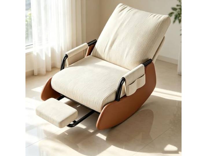 LCNDKF Schaukelstuhl Wohnzimmer - für Gemütliche Ruhemomente Schaukelnder Komfortsessel mit tiefer Sitzfläche 60x60cm und Rückenunterstützung für Lesestunden.