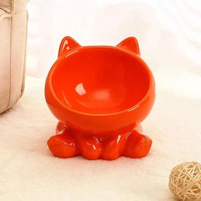 Inspire Select Ceramic Elevated Cat Bowl Tilted High Foot Pet Food & Water Bowl For Neck Protection orange
