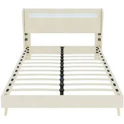 OKWISH Polsterbett Stoff/Metall Beige 200x160x verstellbares Kopfteil mit LED-Beleuchtung